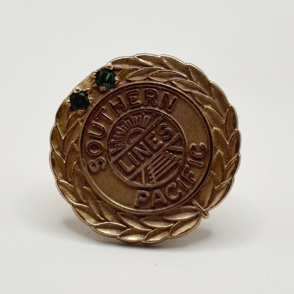 Vintage Southern Pacific Railroad Years of Service 10K Gold Filled Emerald Pin